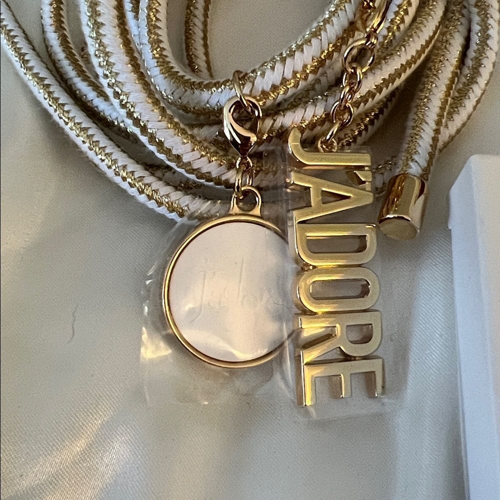 DIOR Phone Lanyard Strap Gold & White Rope Lanyard with J'ADORE Charms - New - Picture 7 of 8